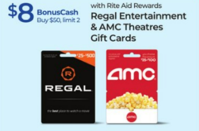 EXPIRED Rite Aid Buy 50 AMC Theatres Regal Cinemas Gift Cards