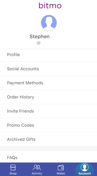 Bitmo account screen