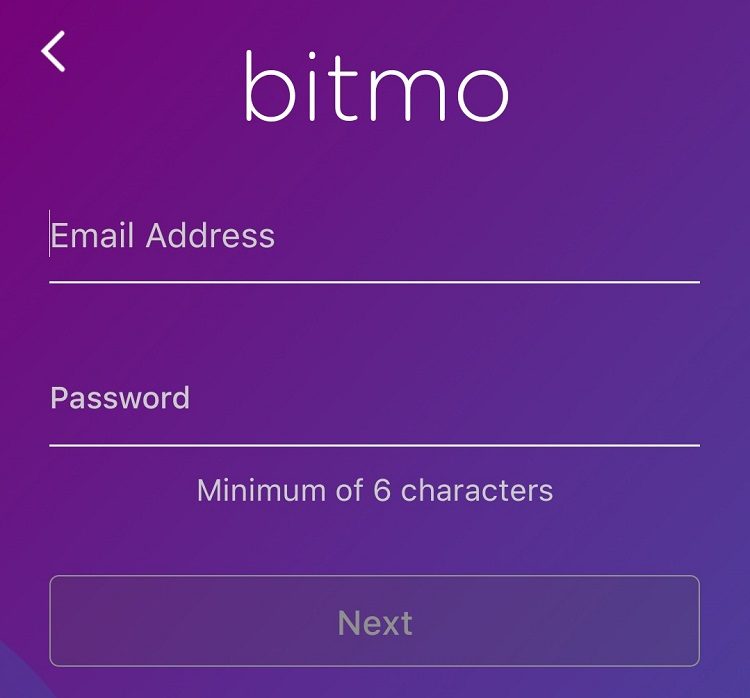 Bitmo email address & password