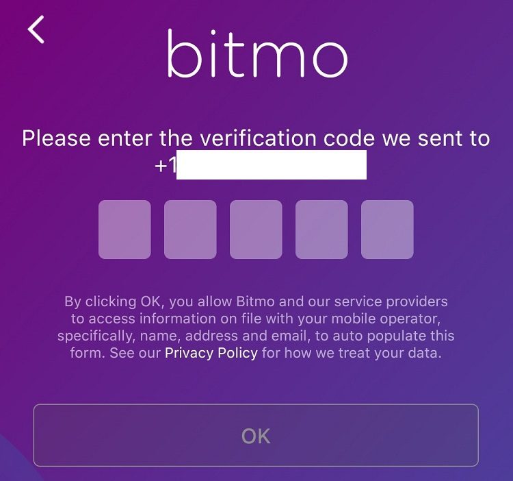 Bitmo phone verification