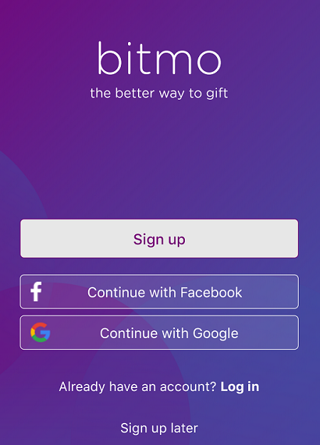 Bitmo signup screen