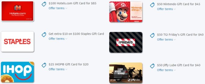 Example of PayPal Digital Gifts discounted gift cards