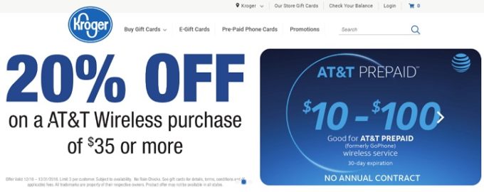 Example of a gift card deal on Kroger's website