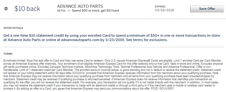 Advance Auto Parts Amex Offer