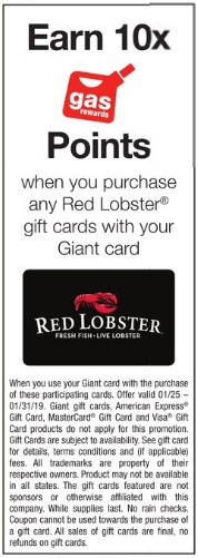 Red Lobster Giant Food 10x Gas Rewards Points