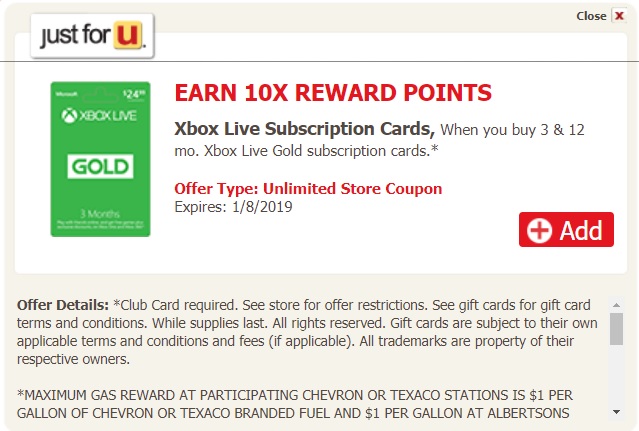 Safeway 10x Xbox Live Subscription
