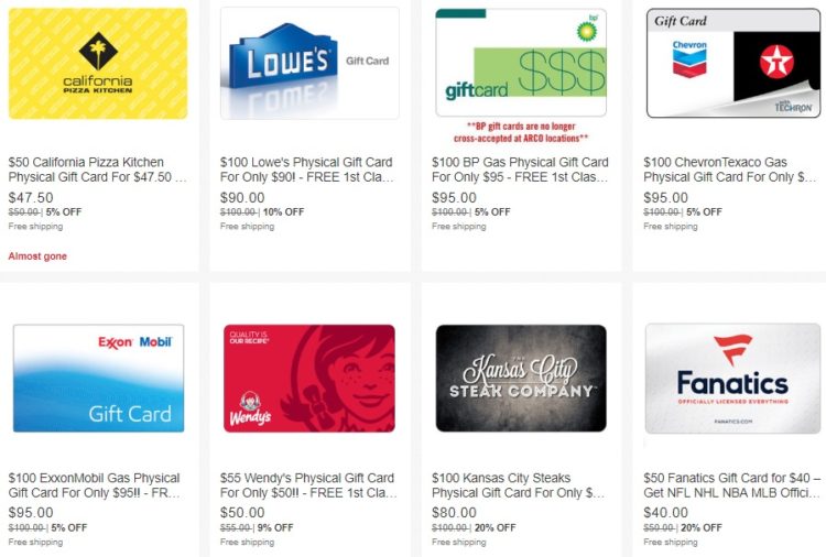 eBay Daily Deals gift cards