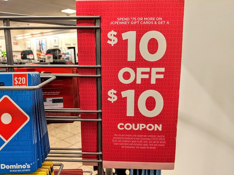 JCPenney gift card deal $10 off $10
