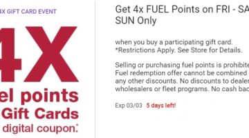 Kroger 4x Fuel Points Third Party Gift Cards 03.01.19-03.03.19