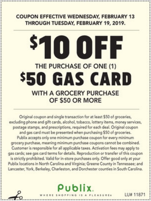 Publix Get $10 Off $50 Gas Gift Card
