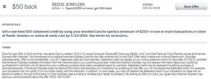 Reeds Jewelers Amex Offer
