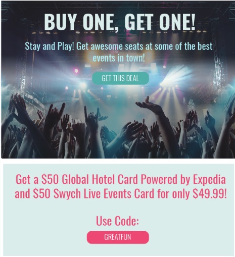 Swych Global Hotel Card Live Events Card