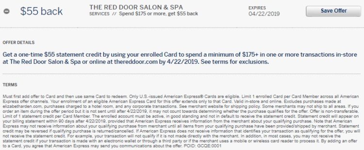 The Red Door Salon & Spa Amex Offer - $55 Back