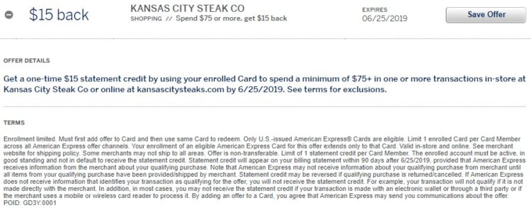 Kansas City Steak Co Amex Offer