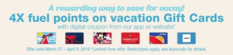 Kroger 4x Fuel Points On Vacation Gift Cards