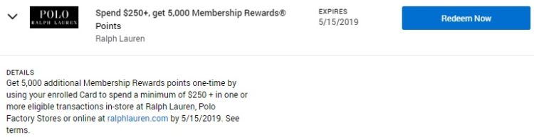 Ralph Lauren Amex Offer Spend $250 Get 5,000 Membership Rewards
