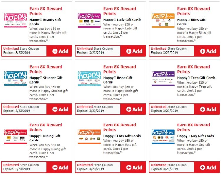 Safeway Albertsons 8x Rewards Points Happy Gift Cards