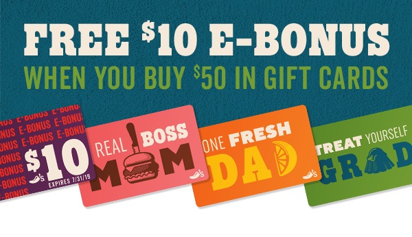 Chili's $10 Promo Card When Buying $50 Gift Card