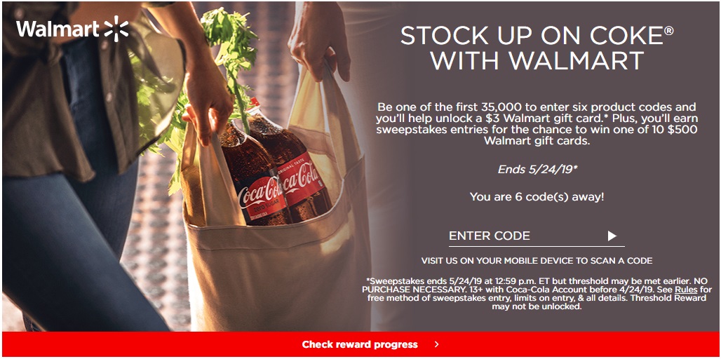 Expired Coke Rewards Get Free 3 Walmart Gift Card When Entering