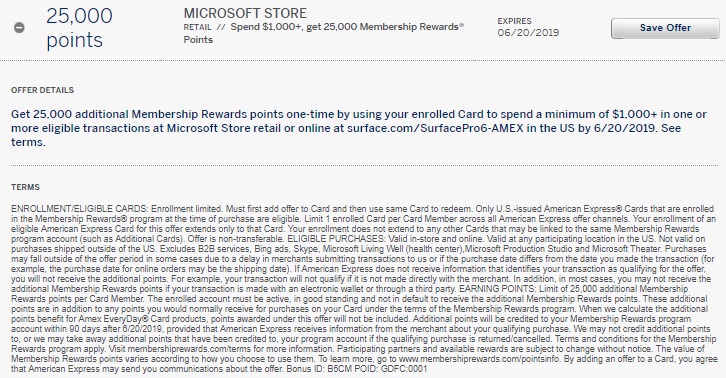 Microsoft Store Amex Offer 25,000 Membership Rewards
