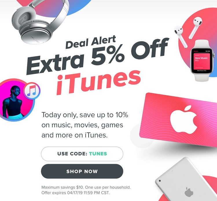 Raise 5% off iTunes Promo Code TUNES