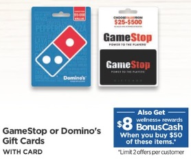 Rite Aid $8 BonusCash $50 Domino's Gamestop Gift Cards