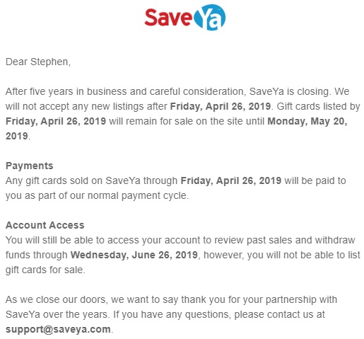 SaveYa email