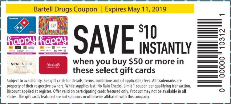 Bartell Drugs $10 Off Select Gift Cards 05.11.19