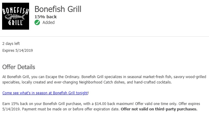 Bonefish Grill Chase Offer