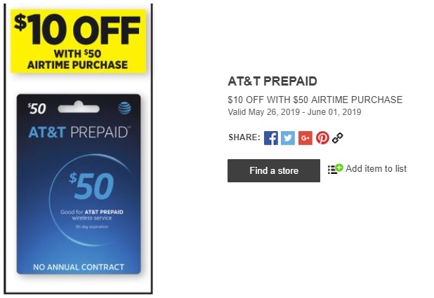 Dollar General $10 Off $50 AT&T Gift Card