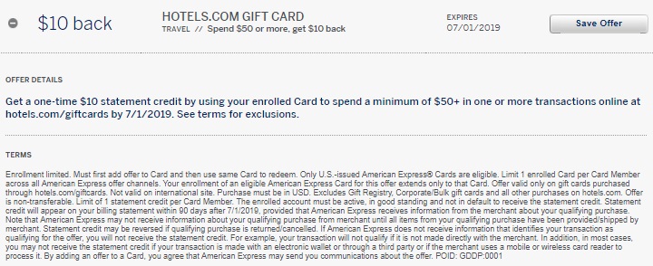 Hotelsdotcom Amex Offer $10 Off $50 Gift Card