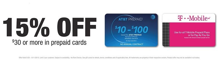 Kroger 15% Off Select Prepaid Phone Gift Cards
