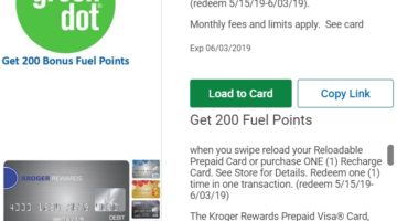 Kroger 200 Fuel Points Green Dot MoneyPak Recharge Reloadable Prepaid Cards