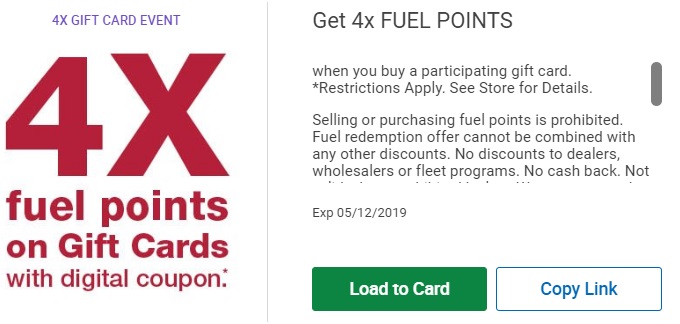 Kroger 4x Fuel Points On Third Party Gift Cards