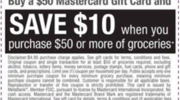 Publix $10 Off $50 Mastercard Gift card 05.18.19-05.31.19