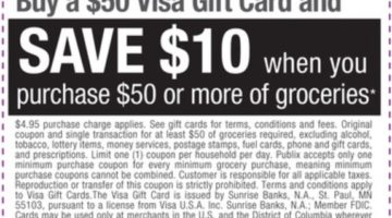 Publix Buy $50 Visa Gift Card & Get $10 Off $50 Of Groceries