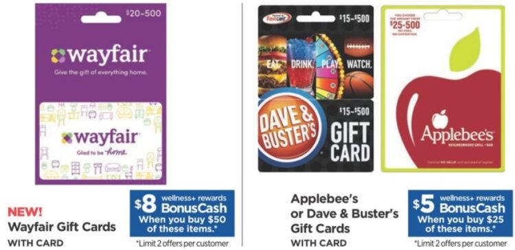 Rite Aid Wayfair Dave & Buster's Applebee's Gift Cards