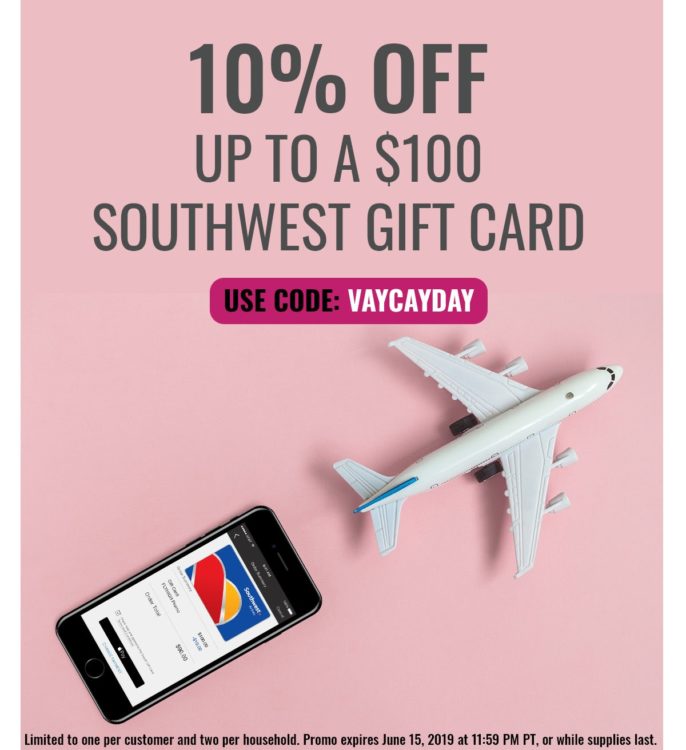 Swych 10% Off Southwest Gift Card Promo Code VAYCAYDAY