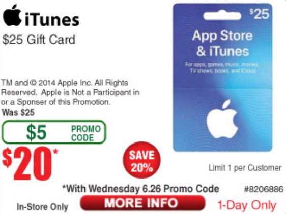 Expired Fry S Buy 25 Itunes Gift Card For 20 In Store With Promo Code 1848866 Limit 1 Ends 6 26 19 Gc Galore - all promo codes roblox 2014 2019