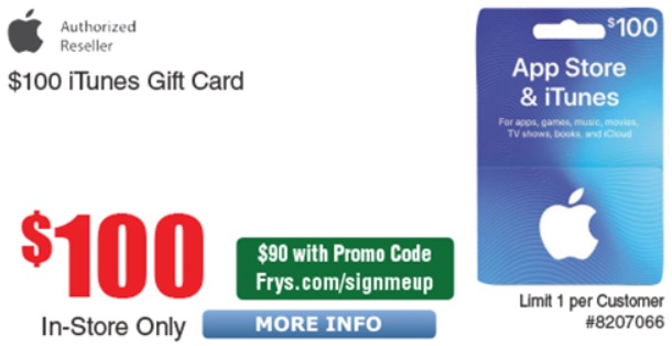 Fry's $100 iTunes Gift Card For $90