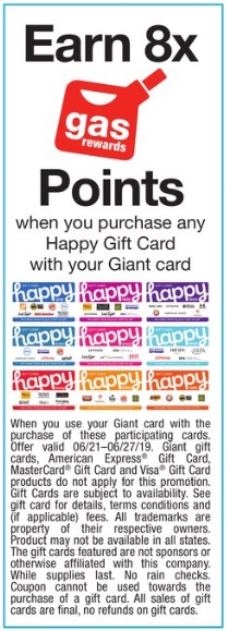 Giant Martin's Stop & Shop 8x Gas Rewards Points Happy Gift Cards