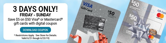 Harris Teeter $5 Off $50 Visa Mastercard Gift Card