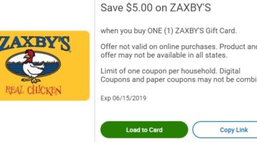 Kroger $5 off Zaxby's gift card