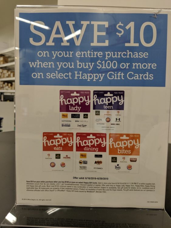 Office Depot Happy Gift Card Offer 06.29.19