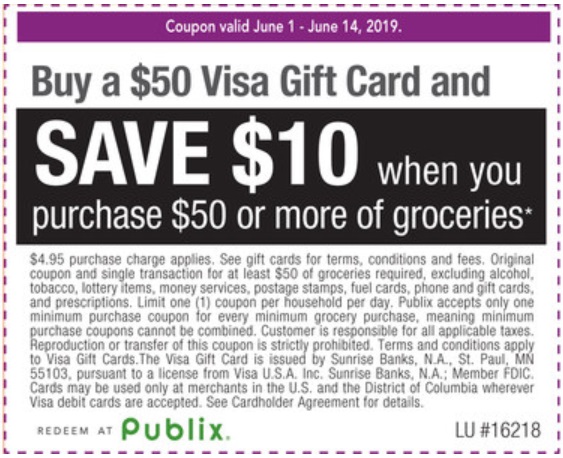 Publix $10 Off $50 Mastercard Gift Card