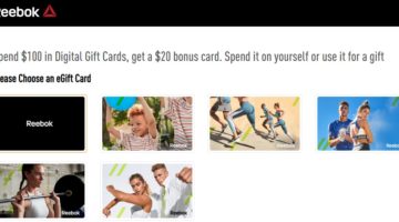 Reebok $100 gift card $20 bonus card