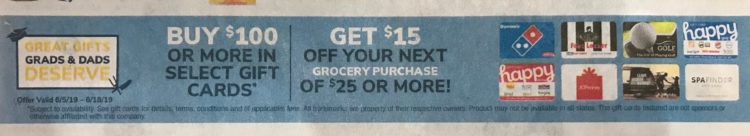 Safeway Albertsons $15 off $25 groceries $100 gift cards