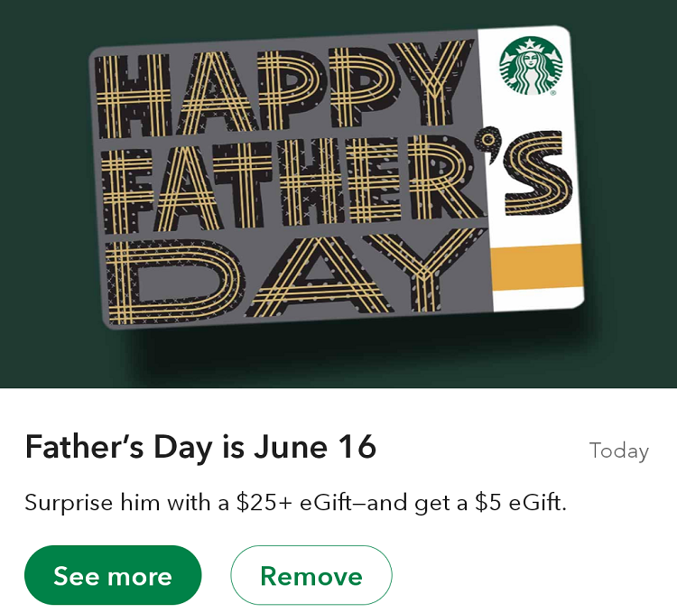 Starbucks $25 Gift Card Free $5 Gift Card