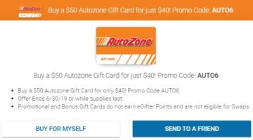 eGifter $50 AutoZone Gift Card For $40 Promo Code AUTO6