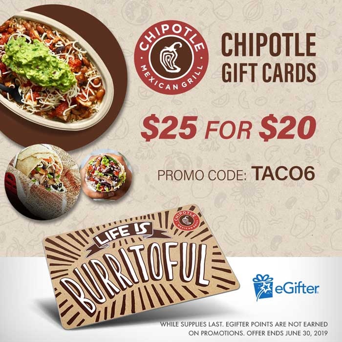 Expired Egifter Buy 25 Chipotle Gift Card For 20 With Promo